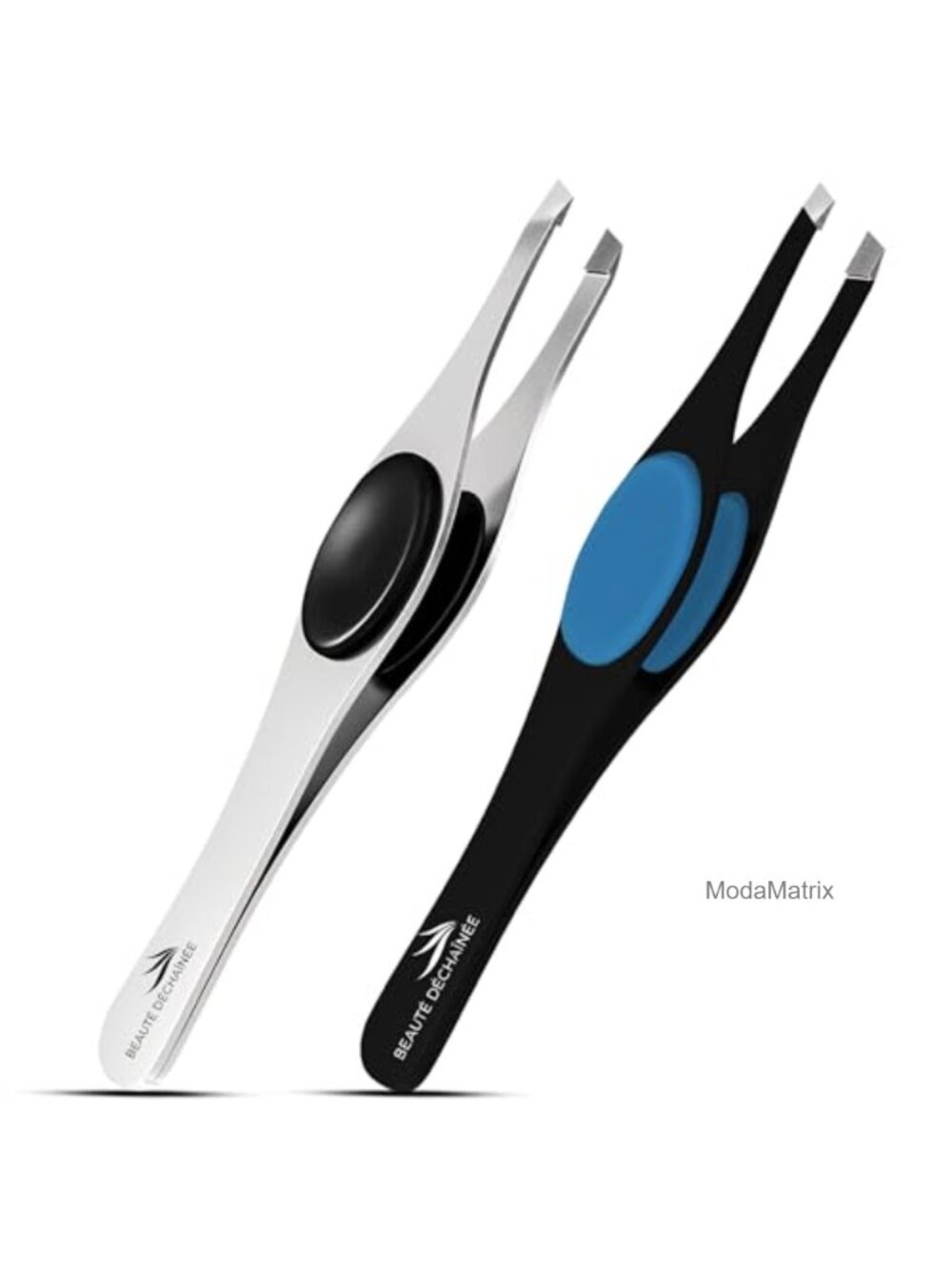 Professional Slant Tip Stainless Steel Tweezers Set 2pc for Eyebrow & Ingrown